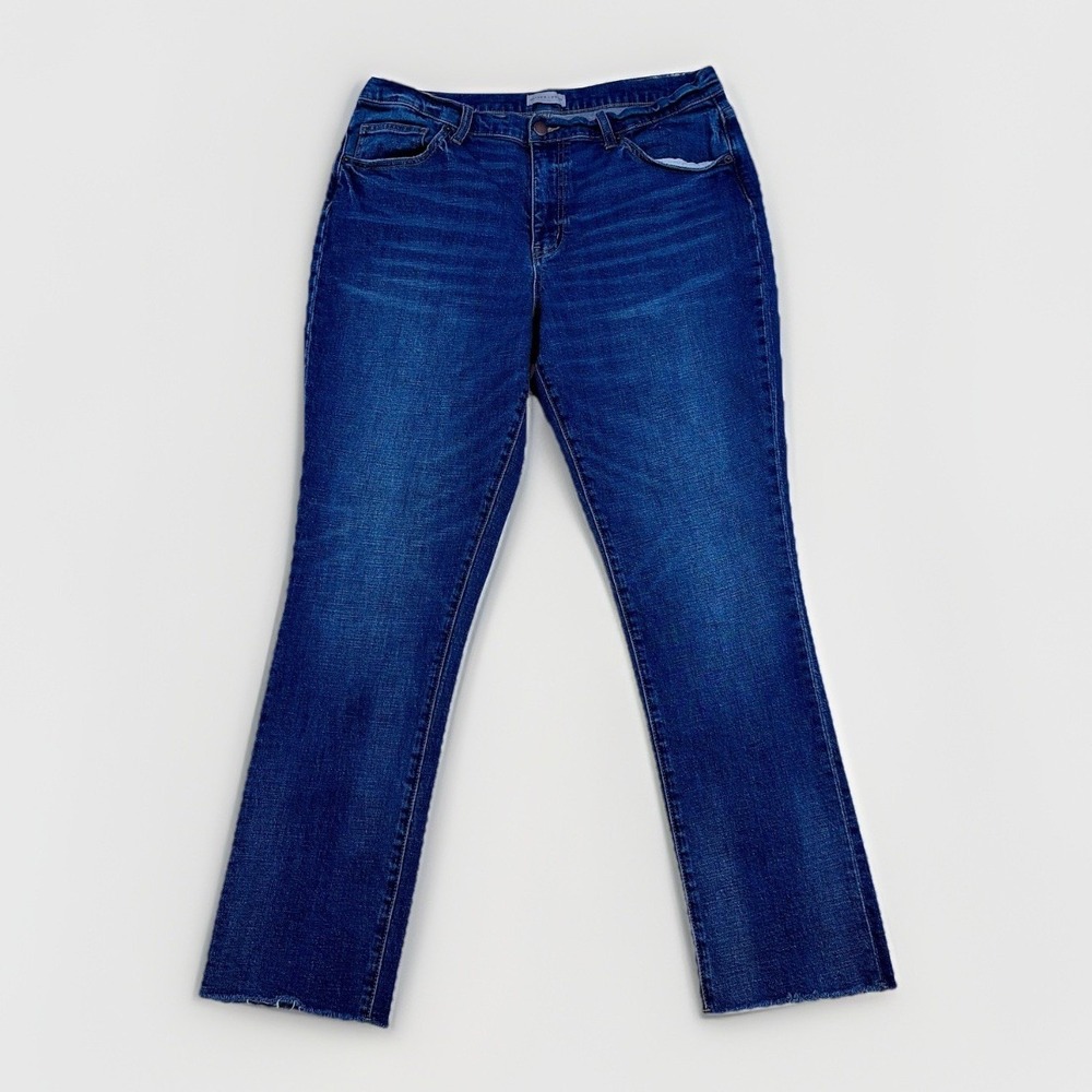 Oliver Logan Crosby Relaxed Taper Jeans Womens 33 Blue High Rise Raw Hem Denim